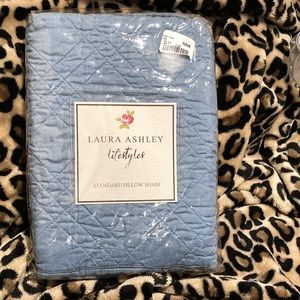 NOS Vintage Laura Ashley Lifestyles Dust Blue Quilted Pillow Sham- Standard Size